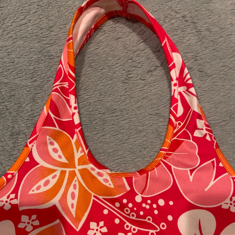Floral Halter Crop Top – Pink & Orange, Size Small - Picture 2 of 6